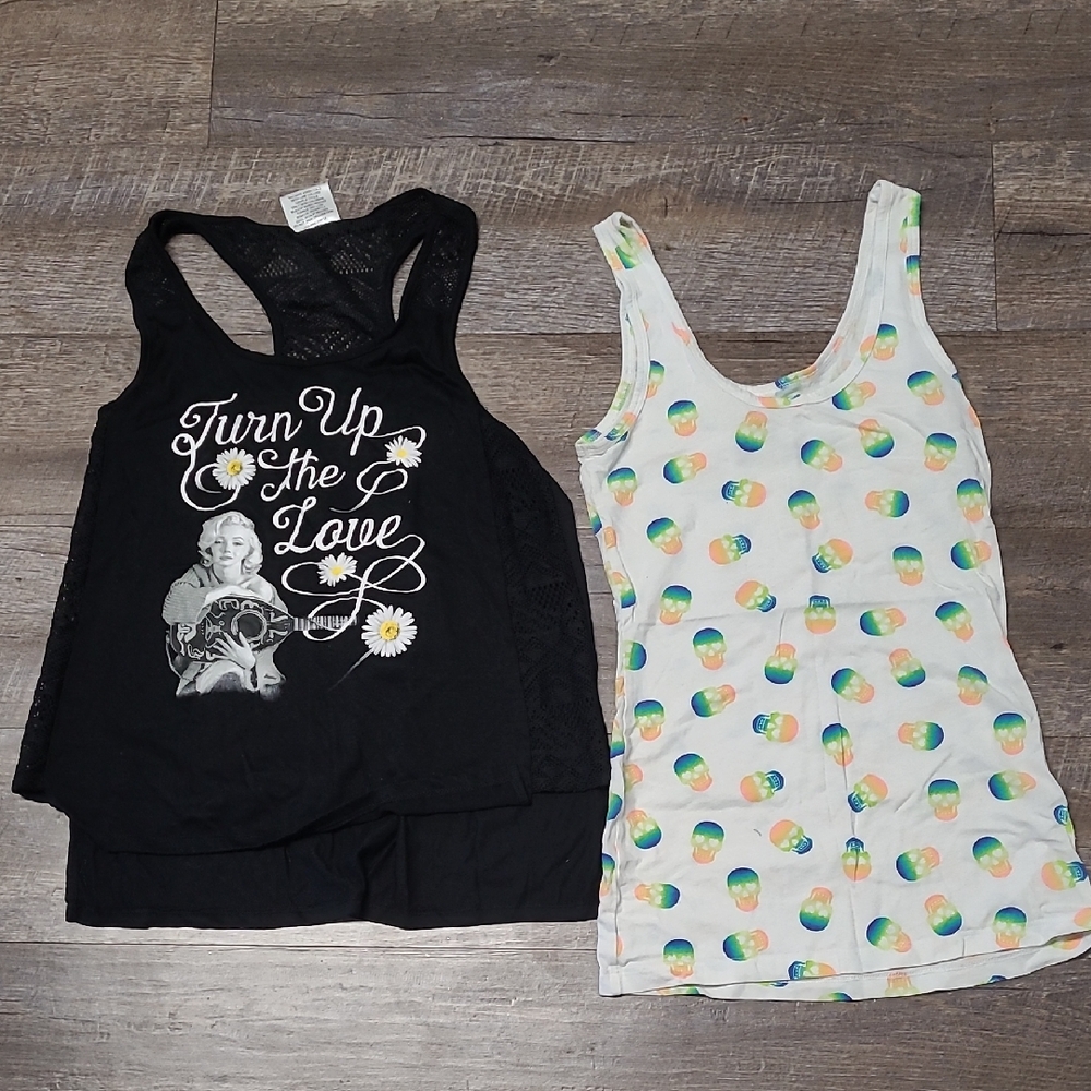 No Boundaries Black and White Graphic Tank Tops